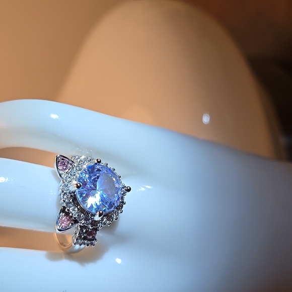 Pink Rhinestone Cat-Shaped Ring - Cute Alloy Fashion Accessory for Women Size 7 - Picture 7 of 8